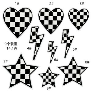 Black and white plaid cloth patch set of 9 pieces