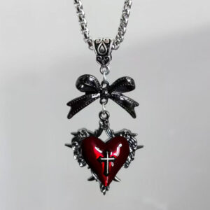 oly-5994bf4c5389e4ef8089ad997a782a32 Wholesale Alloy Red Heart Pendant Necklace Gothic Punk Style Square Chain Jewelry Accessory