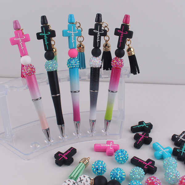 oly-599ea4041ff5657b75671ba38a4f009c Wholesale DIY Silicone Bead Western Cowboy Cross Pattern Pen Fashion Accessory Gift
