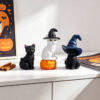 Wholesale Resin Black White Twin Cat Figurine for Halloween Car Desktop Decor