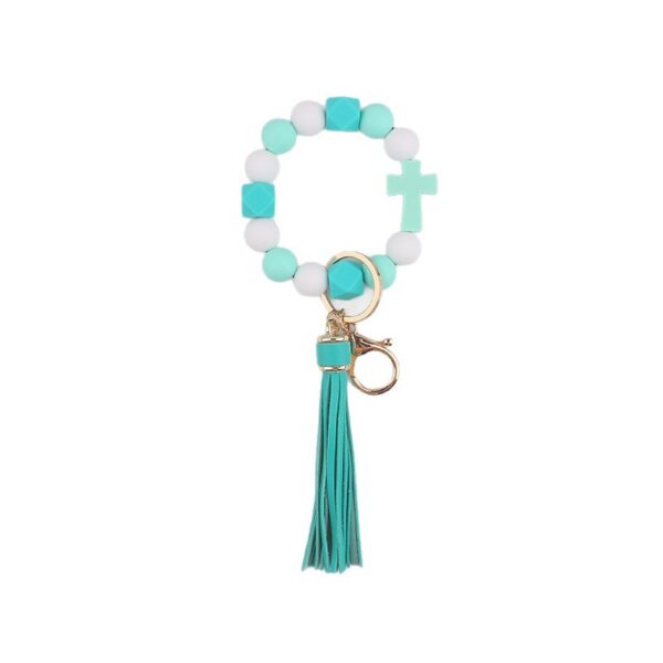 Wholesale Trendy Cross Silicone Bead Bracelet Keychain Pink Fashion Accessory Gift for Party