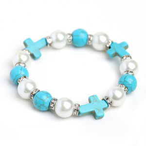 oly-5a4a8dd84fbb922a17f56a4b33c64634 Wholesale Cross Bracelet Turquoise Glitter Pearl Unisex Everyday Wear Fashion Accessory