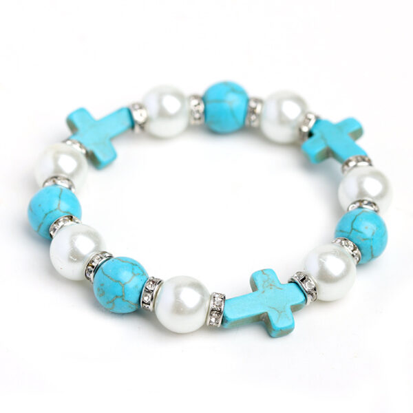 oly-5a4a8dd84fbb922a17f56a4b33c64634 Wholesale Cross Bracelet Turquoise Glitter Pearl Unisex Everyday Wear Fashion Accessory