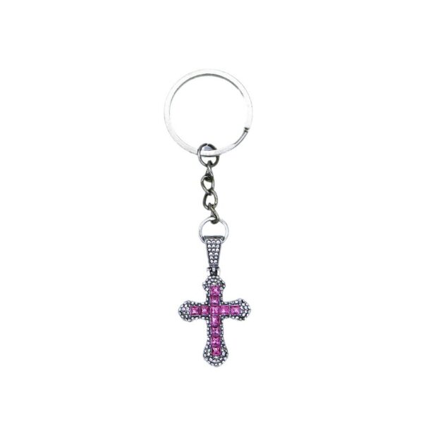 Wholesale Stylish Rhinestone Cross Keychain Pendant Pink Jewelry Accessory for Car Keys