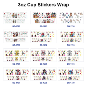oly-5ab392c55851c2dc29c5d9f3e039b1cf Wholesale 8pcs Assorted Cartoon Prints 3oz Cup Stickers Wrap OLY Exclusive