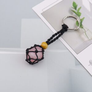 Black rope + rose quartz keychain
