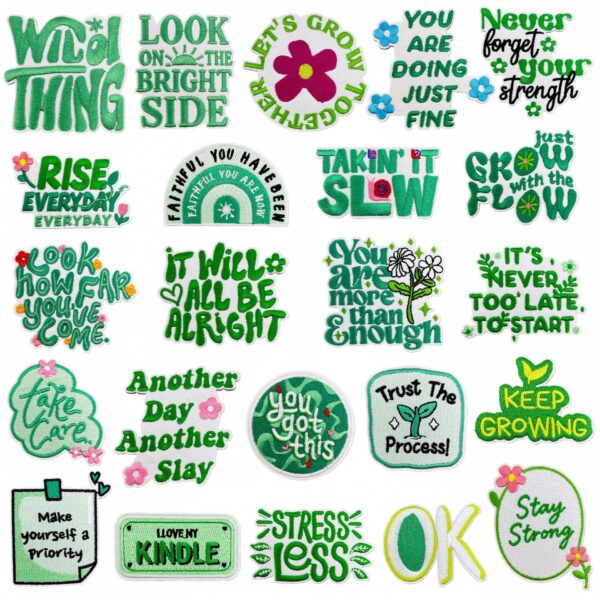 Wholesale Cartoon Healing English Embroidery Patch, Green Series Decorative Fabric for Clothing and Bag Repair