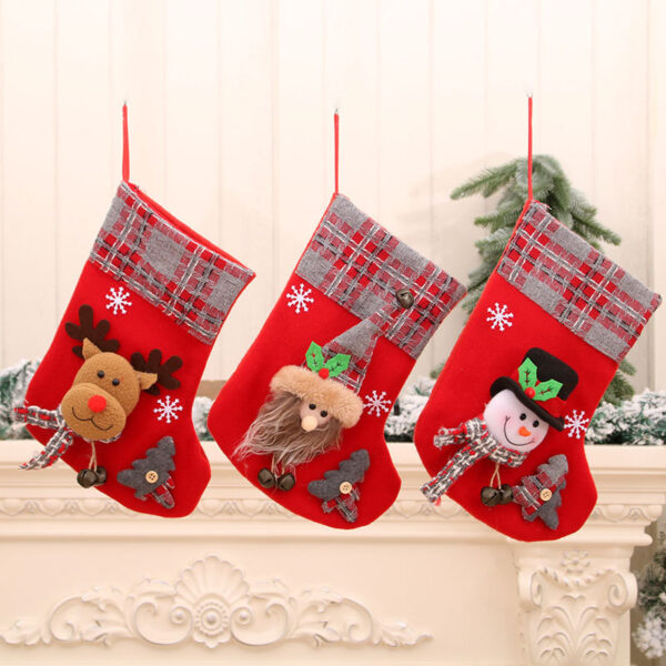 oly-5ba2fbe7c88fd4ca9582ddf1dce1583f Wholesale Flannel Plaid Christmas Stocking with Bell Decorative Holiday Gift Bag