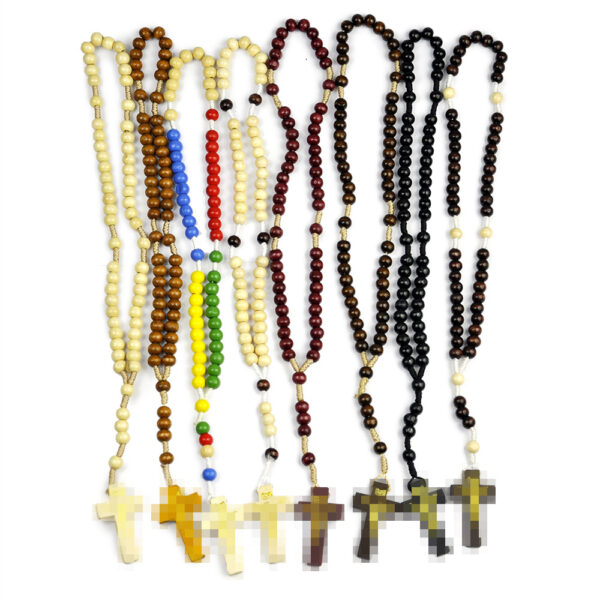 oly-5bb6611ade6b77f54e2ed6f28298071c Wholesale Stylish Wooden Woven Cross Rosary Beads 8mm Colorful Prayer Beads for Gift Boutique