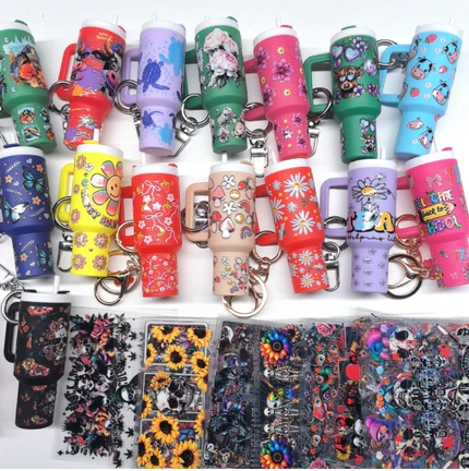 oly-5bbec6b1327282e3a70f409fafddb7e1 Wholesale 2/4/8pcs Cute Cartoon Girl Castle Sweet Treat Print Mini Cup Keychain Sticker
