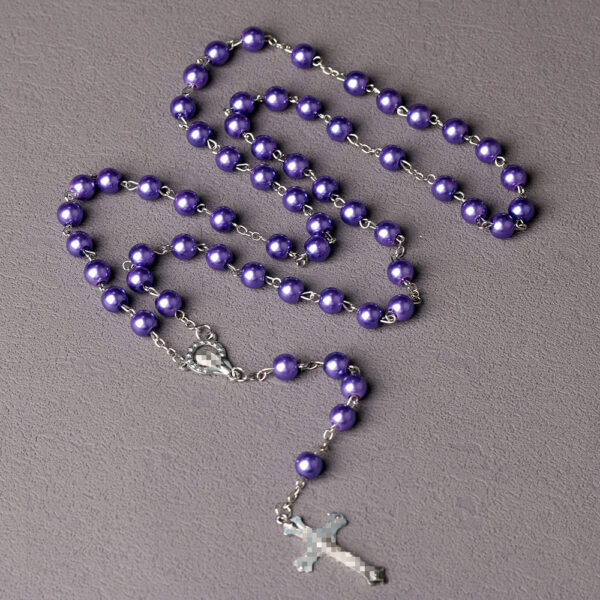 Wholesale Cross Rosary Necklace 8mm White Glass Beads Fashion Jewelry Gift