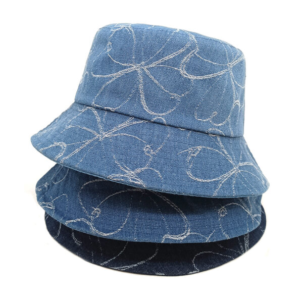 oly-5c1af39803b2c7f7b1d8813035aef76d Wholesale Washed Denim Fisherman Hat with Butterfly Knot Trendy Casual Sun Hat for Everyday Wear