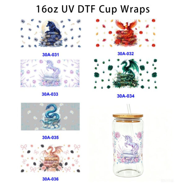 oly-5c3ca3ee57d9295b6a075f4d3e14d54f Wholesale 5pcs Magical Dragon Unicorn Book Floral 16oz Cup UV DTF Wraps