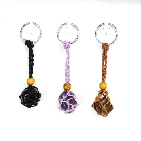 Wholesale Natural Amethyst Crystal Keychain Black Rope Adjustable Bag Charm Fashion Accessory Gift