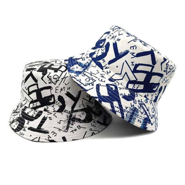 Wholesale Double Sided Bucket Hat with Letter Graffiti Chic Sun Protection Casual Hat for Women