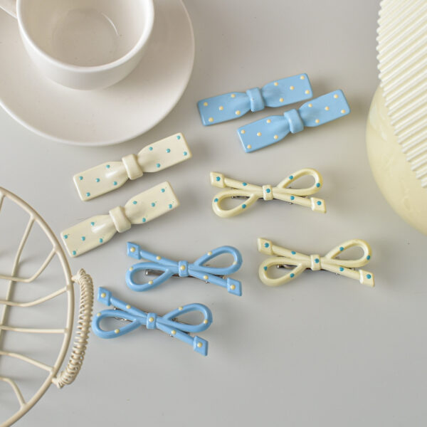 oly-5c6f32a6a33e0e31bd0d18fc3f249dbe Wholesale Polka Dot Bow Duckbill Hair Clip Blue Square Bow Fashion Accessory for Boutique Resale