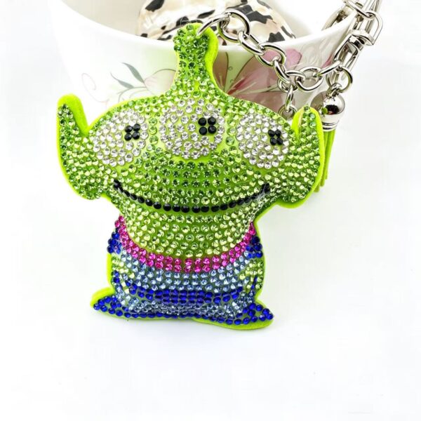 Wholesale Leather Rhinestone Three Eyed Monster Keychain Light Green Boutique Resale Car Key Accessory