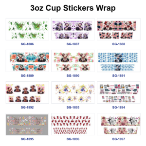 oly-5cc610f09cf91f3019bd2beefe03a678 Wholesale 8pcs Cute Sheep, Flower, Text and Animation Figure Pattern 3oz Cup Stickers Wrap OLY Exclusive