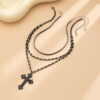 Wholesale Gothic Dark Style Artificial Crystal Cross Pendant Layered Necklace for Women Trendy Jewelry Accessory