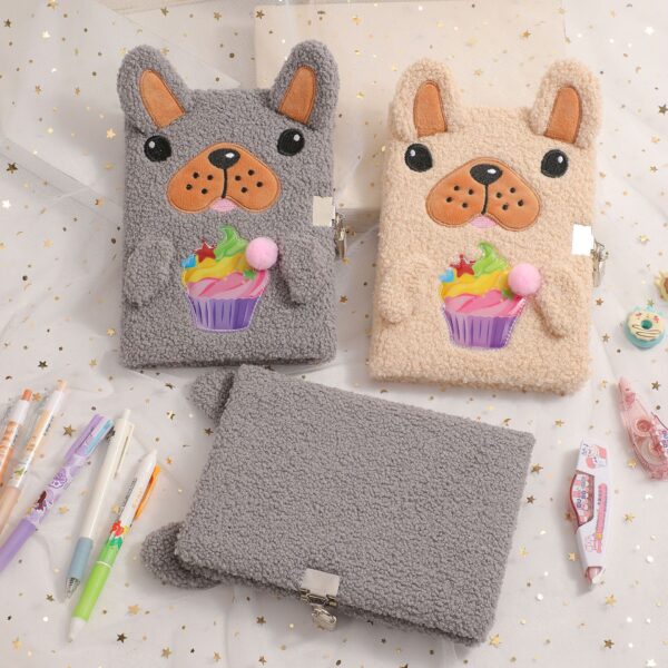 oly-5d52b97a5c369e65b35690526f1d0186 Wholesale Plush Cartoon Dog Notebook with Lock Cute 3D Ears Diary for Kids Students Boutique Stationery