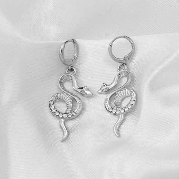 oly-5d8ca282e4c32eae8dd91f0c5845c598 Wholesale Silver Snake Design Long Drop Earrings Trendy Jewelry Accessory for Boutique Resale
