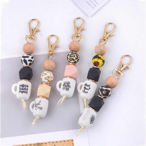 Wholesale Silicone Beaded Keychain Bracelet Leopard Print Korean Style Bag Charm Graduation Gift