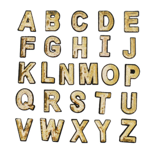 Wholesale Polyester Gold Sequin Embroidered Alphabet Patch Decorative Accent for Coats
