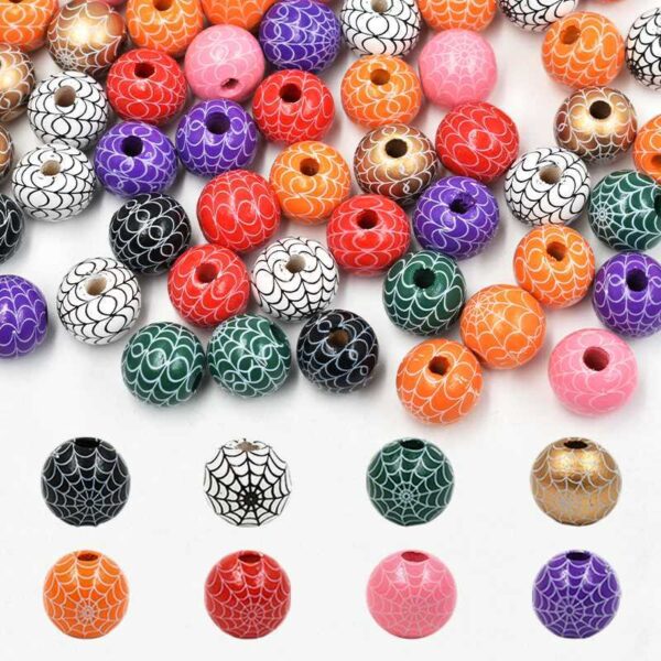 oly-5ee700575b0720b89bf94d8eff3a03a3 Wholesale Wooden Halloween Spider Web Grid Pattern Loose Beads DIY Craft Supply for Jewelry Making Gift Resale