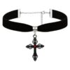 Wholesale Gothic Red Gemstone Cross Black Velvet Choker Necklace Trendy Fashion Accessory Gift