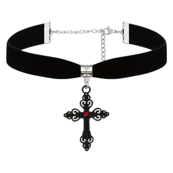 Wholesale Gothic Red Gemstone Cross Black Velvet Choker Necklace Trendy Fashion Accessory Gift