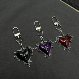 Wholesale Alloy Gothic Keychain Pendant Purple Heart Cross Design Fashion Accessory
