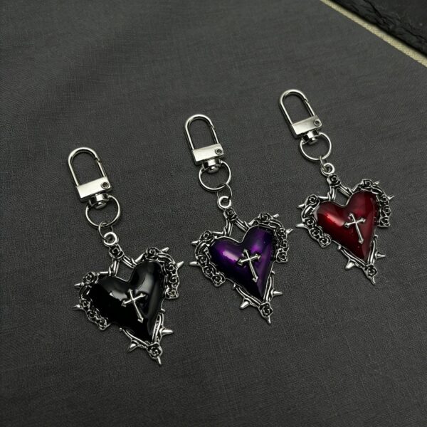 Wholesale Alloy Gothic Keychain Pendant Purple Heart Cross Design Fashion Accessory