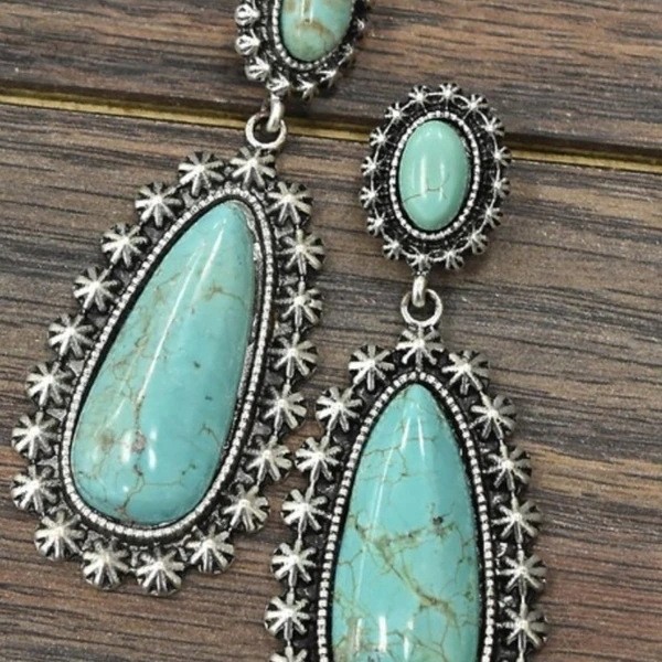 oly-5f3bc5647ce8ffcceaa51648debc7381 Wholesale French Retro Drop Turquoise Earrings Ancient Silver Alloy Fashion Accessory Gift
