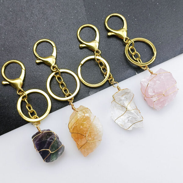 Wholesale Handmade Natural Crystal Keychain Pendant Irregular Raw Stone Bag Charm Accessory