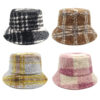 Wholesale Retro Plaid Teddy Fleece Bucket Hat Stylish Casual Fashion Accessory for Men Women Gift Resale