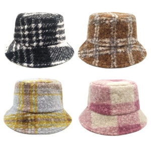 Wholesale Retro Plaid Teddy Fleece Bucket Hat Stylish Casual Fashion Accessory for Men Women Gift Resale