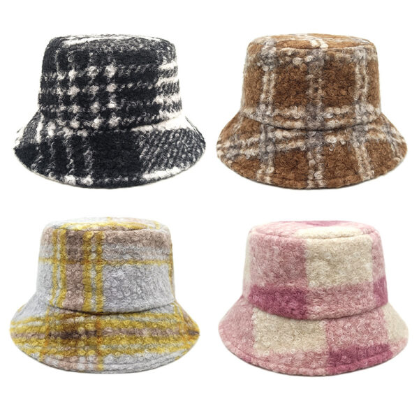 Wholesale Retro Plaid Teddy Fleece Bucket Hat Stylish Casual Fashion Accessory for Men Women Gift Resale