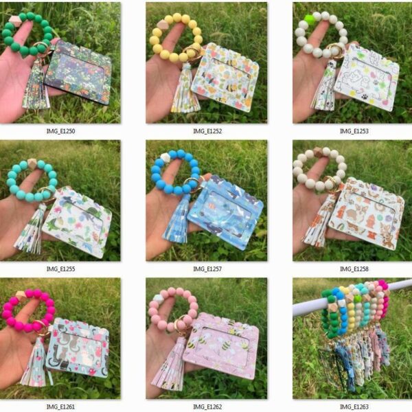 Wholesale Trendy Animal Print PU Tassel Card Case Keychain Bag Charm Gift