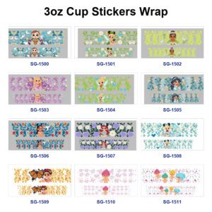 oly-5fb2a45e2640c0a399175ce96150d03a Wholesale 8pcs Mixed Cute Cartoon Girl Floral Print 3oz Cup Stickers Wrap OLY Exclusive