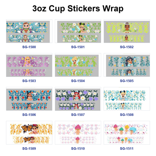 oly-5fb2a45e2640c0a399175ce96150d03a Wholesale 8pcs Mixed Cute Cartoon Girl Floral Print 3oz Cup Stickers Wrap OLY Exclusive