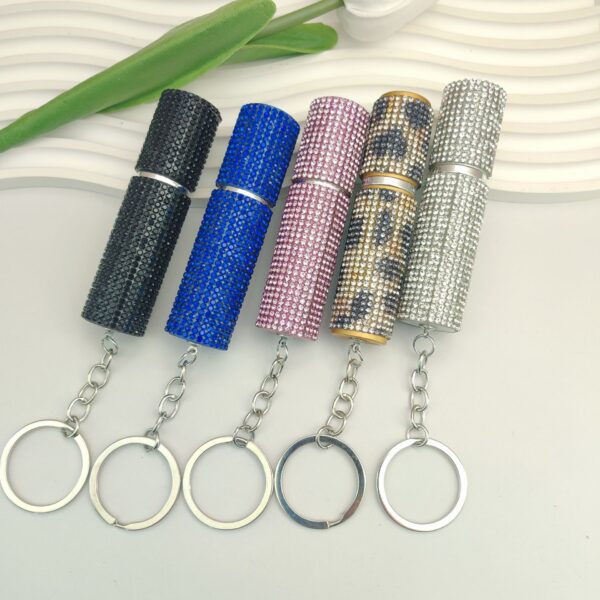 Wholesale Rhinestone Perfume Bottle Keychain 5ml Portable Travel Spray Fashion Accessory for Women