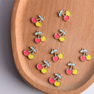 oly-604ce217bf6c32e0bb7be2eaf5355aa5 Wholesale Cherry Food Play Pendant Yellow Alloy Jewelry Accessory for DIY and Boutique Resale