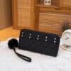 Wholesale PU Leather Studded Wallet with Furry Ball Charm for Women Everyday Use