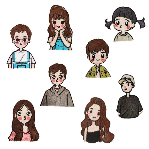 oly-60588a3d74554bc1175d12e05976e9ec Wholesale Trendy Couple Cartoon Self-Adhesive Embroidery Patches Set of 8 DIY Clothing Stickers Boutique Accessory