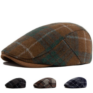 Wholesale Men's Beret Hat Plaid Pattern Warm Winter Forward Cap Fashion Accessory