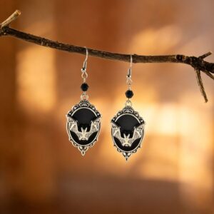 Vampire bat pendant ear hooks-black pair