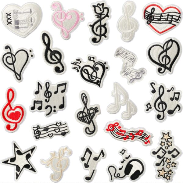 oly-6105ed47d31f0cd7960a22efd9549f63 Wholesale Polyester Thread Embroidered Patch Musical Note Decorative Accent for Clothing Repair and DIY
