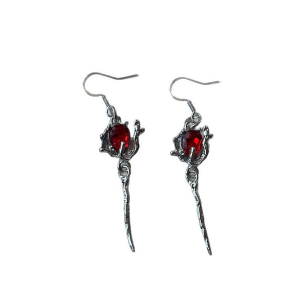 oly-6113cb16d12f2b5d0b3be94fbc1adf5c Wholesale Gothic Red Ruby Earrings, Alloy Silver Electroplated Punk Jewelry Accessory for Everyday Wear