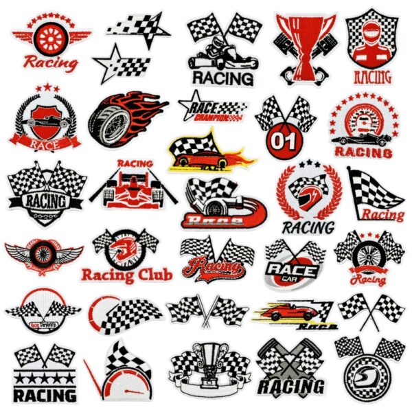 Wholesale Trendy Embroidered Motorcycle Racing Patch Black White Party Theme Bag Decoration