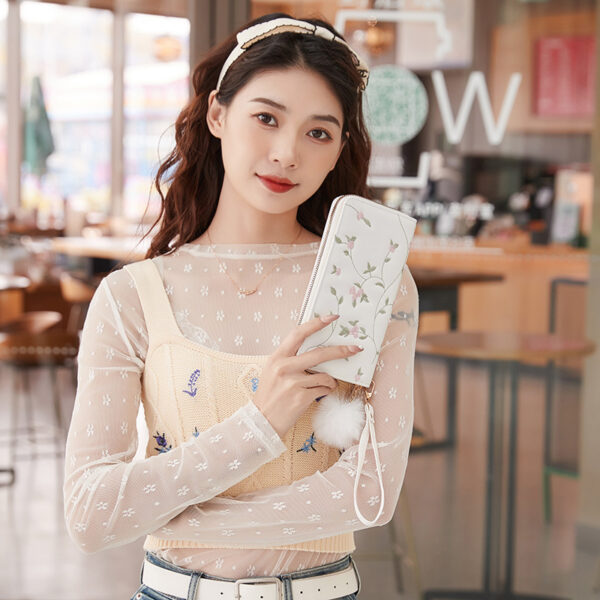 oly-6142ded132d29279298b57be71805ec3 Wholesale PU Leather Embroidery Fluffy Ball Coin Purse Wallet Chic for Women
